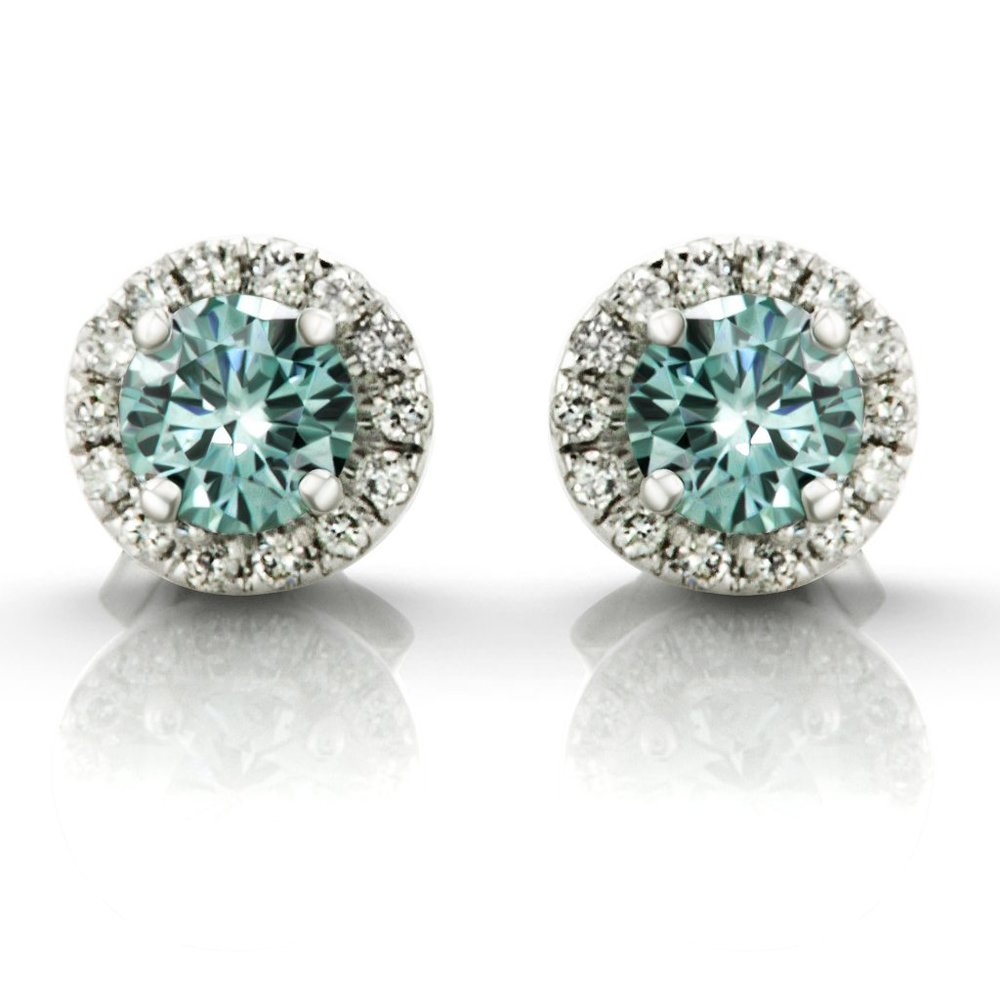 Diamond Halo Earrings Round Blue VS2 14K White Gold 0.93 TCW